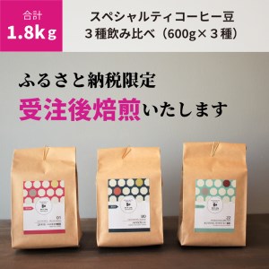 E146(粉)　【受注後焙煎1.8kg】スペシャルティコーヒー３種飲み比べ（600g×３種）　【粉】
