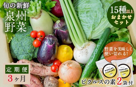 旬の新鮮 野菜セット（15種以上）定期便 全3回 おまかせ ピクルスの素付き ファミリー向け【毎月配送コース】