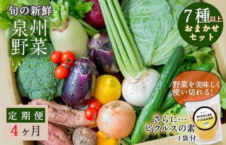 旬の新鮮 野菜セット（7種以上）定期便 全4回 おまかせ ピクルスの素付き ファミリー向け【毎月配送コース】