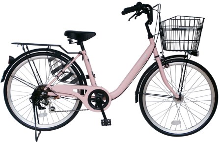 ノーパンク自転車 CHACLE L型軽快車 24型6段変速 ピンク