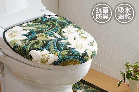 日本製 トイレふたカバー [単品] 洗浄・暖房便座用 【ユリ柄】（グリーン）(DR143-SJ)