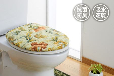 日本製 トイレふたカバー [単品] O・U型便座用 【オリエンタル更紗】（グリーン）(DR193-SJ)