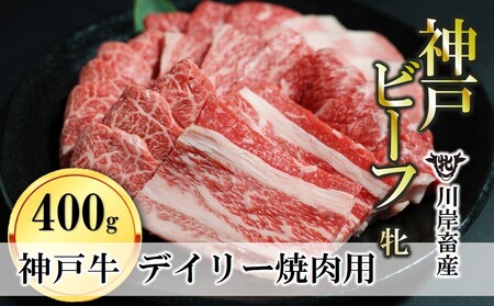 【神戸牛 牝】焼肉:400g 川岸畜産 (13-29)【冷凍】
