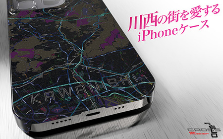 No.325-02 【川西】地図柄iPhoneケース（バックカバータイプ・ブラック） iPhone 14 Pro 用