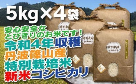 新米！抜群の味と香り　特別栽培米　丹波篠山産コシヒカリ5kg×4