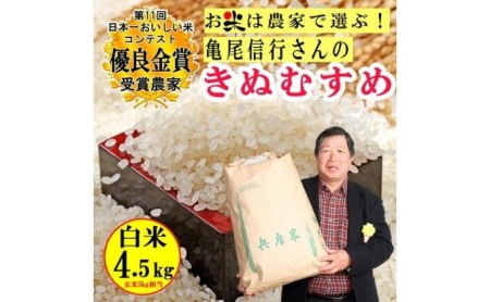 【令和4年産】稲美金賞農家 亀尾信行さんのきぬむすめ白米約4.5kg