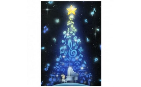 インチ版画「クリスマスミュージックツリー」 奈良市 有限会社SOCKS　版画　絵画　版画　絵画　版画　絵画　版画　絵画　版画　絵画　F-62  奈良 なら