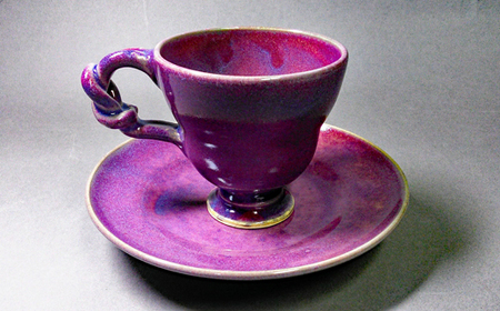 【ろくろ体験付き】コーヒーカップ＆ソーサー　剛紫　（宇陀焼）/焼き物　瀬戸物　手作り　一点物　室生　奈良
