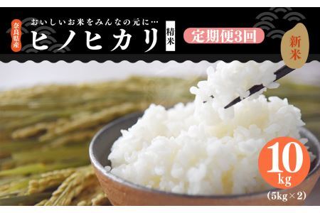 【 定期便 3回 】新米 奈良県産 ヒノヒカリ 精米 10kg （ 計30kg ）米