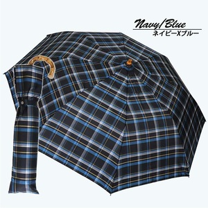 メンズ雨傘 トップレス折傘 372201 先染チェック 日本製 ネイビー×ブルー ／ まちづくり観光振興機構 モダン 高級感 奈良県 田原本町