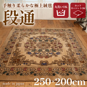 絨毯 ラグマット 3畳 長方形 250×200 洗える 厚手 キャニオン ベージュ【1253868】