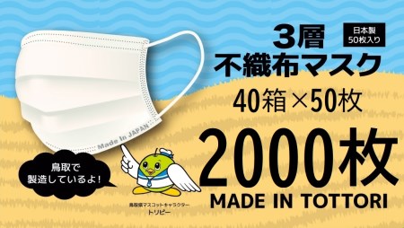 【72001】鳥取県岩美町産　不織布マスク５０枚入り×４０箱（２０００枚）