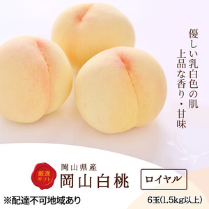 桃 2024年 先行予約 白桃 6玉 (1.5kg以上) 等級：ロイヤル 化粧箱入り もも モモ 岡山県産 国産 フルーツ 果物 セット ギフト