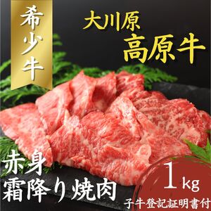 『大川原高原牛』　赤身・霜降り焼肉　1kg 　