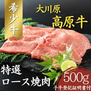 『大川原高原牛』　特選ロース焼肉　500g