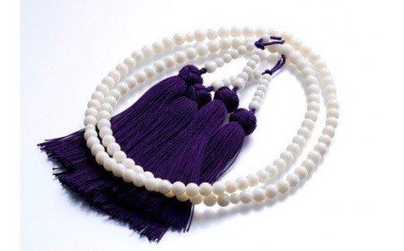 白サンゴ１０８珠数珠 男性用 房正絹紫（保証書・数珠袋付） 高知県 須崎市
