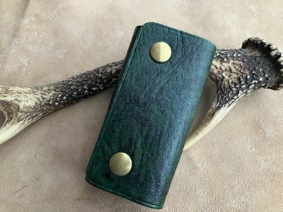 鹿革＆猪革のキーケース（三つ折り式）【深緑】レザー 鍵ケース 革小物 【R00673】