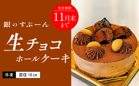 老舗洋菓子店【銀のすぷーん】冷凍 生チョコ　ホールケーキ（直径18cm）_Dw045