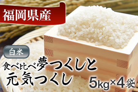 令和5年産　福岡県産米食べ比べ（白米）「夢つくし」と「元気つくし」セット　計20kg