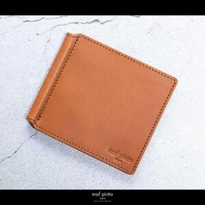 maf pinto (マフ ピント) マネークリップ 二つ折り財布 ライトブラウン(同色ステッチ) 薄い カード収納 レザー 本革 日本製