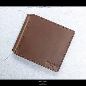 maf pinto (マフ ピント) マネークリップ 二つ折り財布 ダークブラウン 薄い カード収納 レザー 本革 日本製