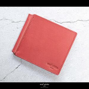 maf pinto (マフ ピント) マネークリップ 二つ折り財布 レッド 薄い カード収納 レザー 本革 日本製