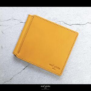 maf pinto (マフ ピント) マネークリップ 二つ折り財布 イエロー 薄い カード収納 レザー 本革 日本製