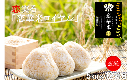 【定期便】ハニーベル　昔ながらの有機れんげ栽培「恋華米ロイヤル」(玄米)　5kg×12ヵ月　(中旬配送)