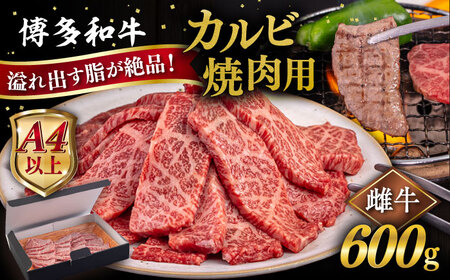 【A4/A5等級】博多和牛 カルビ 焼肉用 600g 糸島市 / ヒサダヤフーズ[AIA050]