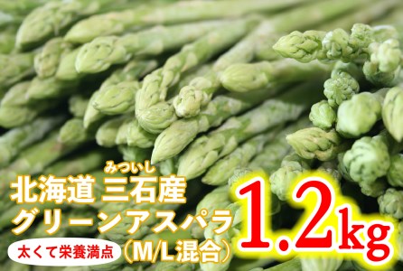 ＜2022年8月31日までの受付＞ 北海道産 グリーンアスパラ M / L 混合 1.2kg