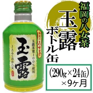JA017.福岡の八女茶．玉露ボトル缶（２９０ｇ×２４缶）×9ヶ月