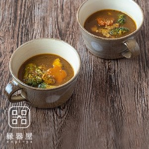AA72　小石原焼 ヤママル窯 水玉スープカップセット(茶・茶)