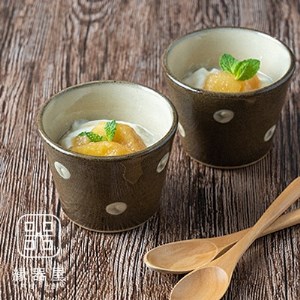 AA75　小石原焼 マルダイ窯 水玉カップセット(茶・茶)