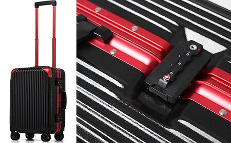 スーツケース [PROEVO]アルミフレーム ストッパー付き 機内持ち込み S (エンボス/ブラック×レッド) [12001]　AY056