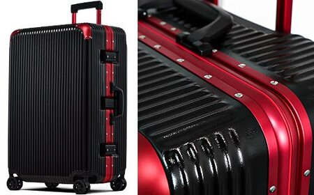スーツケース [PROEVO] アルミフレーム  ストッパー付き 受託手荷物対応 LL (エンボス/ブラック×レッド) [12004]　AY134