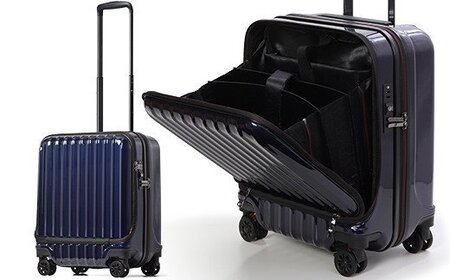 スーツケース [AVANT] フロントオープン 機内持ち込み対応 ストッパー付き S-MAX（カーボン/ネイビー） [10006b]　AY199