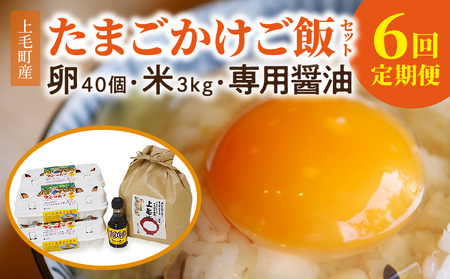 【定期便】上毛町産の「たまごかけご飯セット」（卵40個・米3㎏・専用醤油）6回（毎月）コース　06T-007