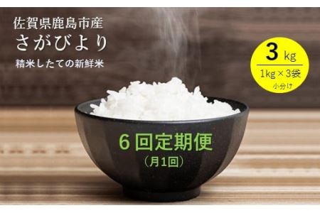 【新鮮米】鹿島市産さがびより３kg×６か月定期便【１等米】 E-90