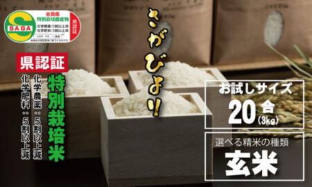 味試し！さがびより20合（３ｋｇ）田中農場　特別栽培米（玄米）  A065-009