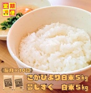 CI368_【白米食べ比べ！】さがびより５㎏夢しずく５㎏【１０回定期便】
