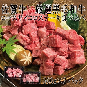DX043_ 佐賀牛×厳選黒毛和牛　ロースサイコロステーキ食べ比べ300ｇ×2