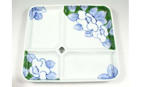 A20-399 有田焼 One Plate 1+3 椿(緑) 三光堂