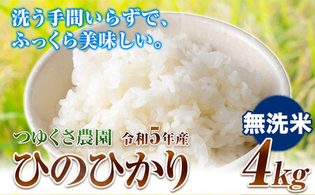 米 令和5年産 ひのひかり 無洗米4kg 熊本県 荒尾市産 米 無洗米 つゆくさ農園 《30日以内に出荷予定(土日祝除く)》