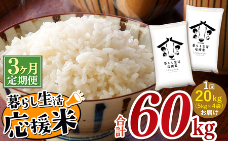 【定期便3回】 毎日食卓・米農家 応援米 20kg ( 5kg ×4袋) × 3回 熊本県産 お米 白米