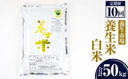【定期便10回】養生米 白米 計50kg（5kg×10カ月） 養生市場 ヒノヒカリ 精米