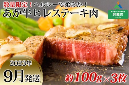 【2023年9月発送】あか牛ヒレステーキ肉 約100g×3枚 熊本県阿蘇市