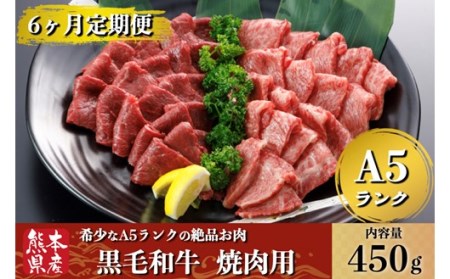 【6ヶ月定期便】熊本県産 A5ランク黒毛和牛 焼肉用 450g