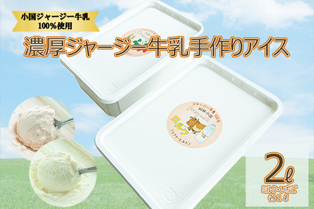 【大容量2L】濃厚ジャージー牛乳手作りアイス（1L×2種：ミルク・いちご）