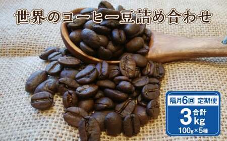 【隔月6回定期便】世界のコーヒー豆詰め合わせ 500g (100g×5種) コーヒー 珈琲 豆 セット