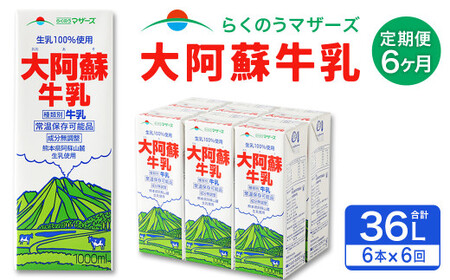 【6ヶ月定期便】大阿蘇 牛乳 1L×6本×6回 合計36L 紙パック ミルク 成分無調整 
